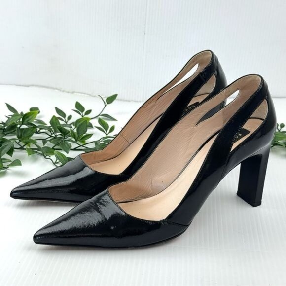 ESCADA Black Patent Leather cutouts Pointed Toe Pumps 9.5